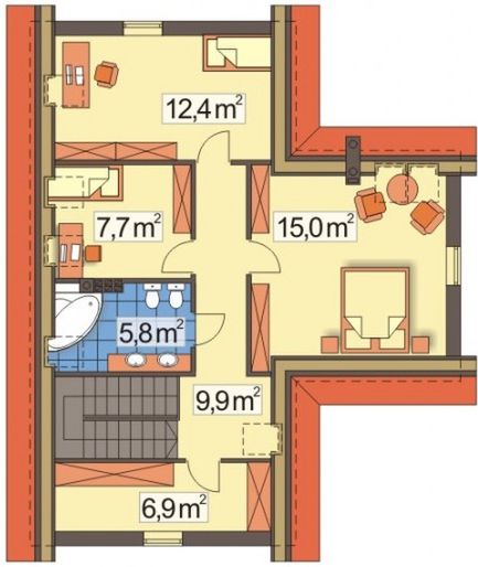 Poddasze projektu Borys wersja B z pojedynczym garażem