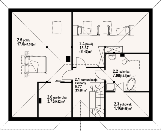 Poddasze projektu Dębina 13 dws