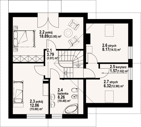 Poddasze projektu Gładyszów 31 kgx