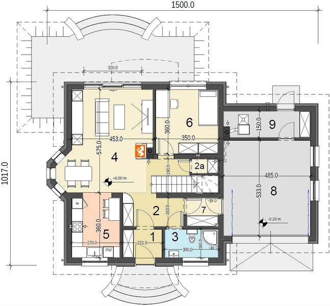 Parter projektu Baset 5 z garażem XL