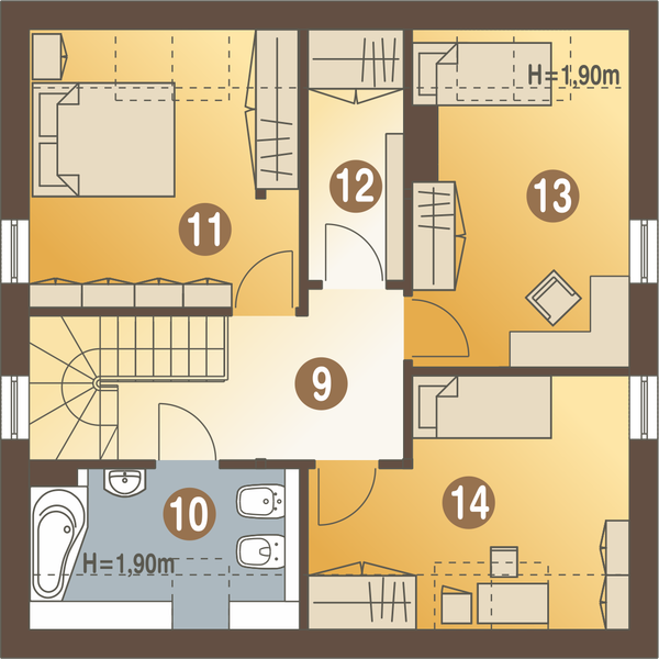 Poddasze projektu Szczęśliwa z garażem 1-st. [A]