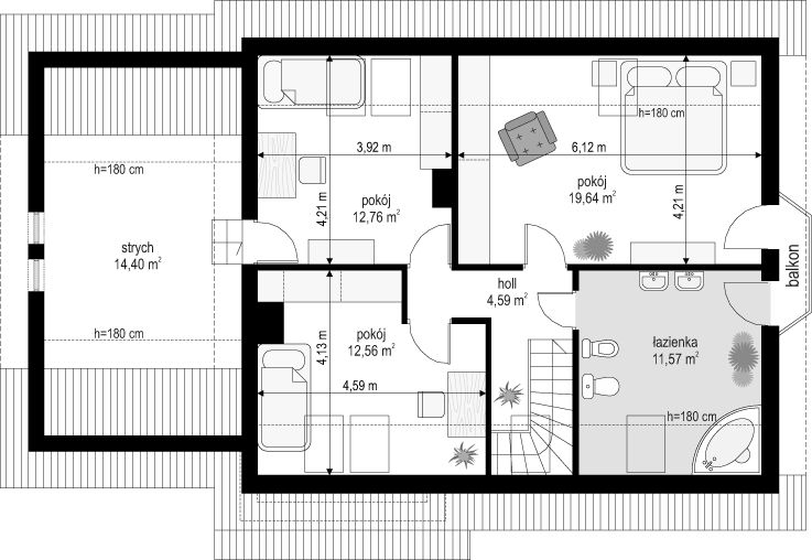 Poddasze projektu Zgrabny z przedsionkiem