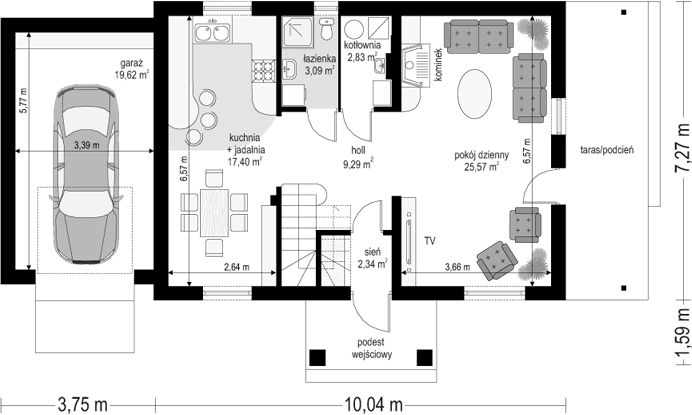 Parter projektu Radosny z garażem