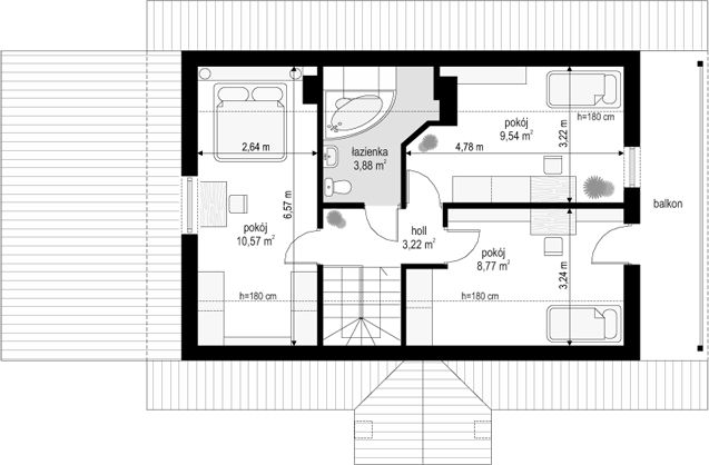 Poddasze projektu Radosny z garażem