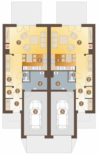 Parter projektu Azalia II z garażem 1-st. bliźniak [A-BL1]