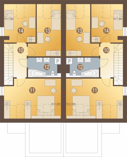 Poddasze projektu Azalia II z garażem 1-st. bliźniak [A-BL1]