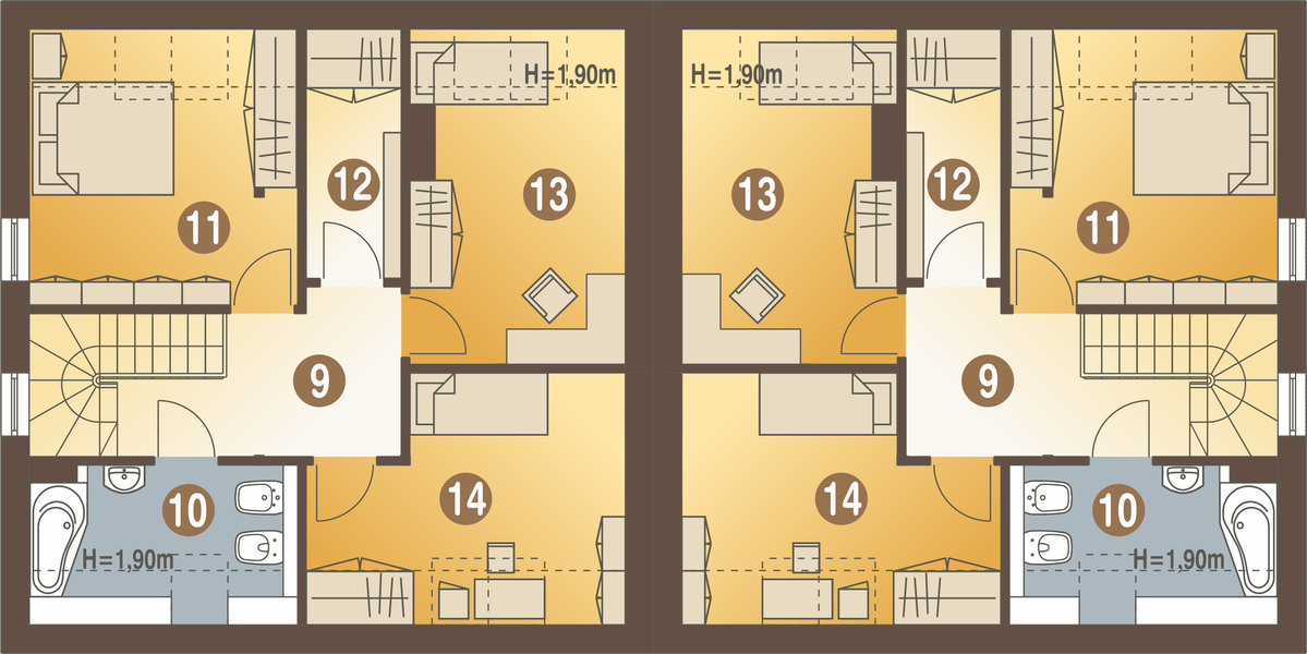 Poddasze projektu Szczęśliwa z garażem 1-st. bliźniak [A-BL1]