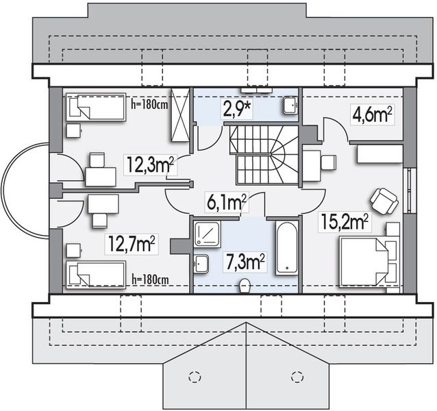 Poddasze projektu Ewa Lux 1 wersja A paliwo stałe