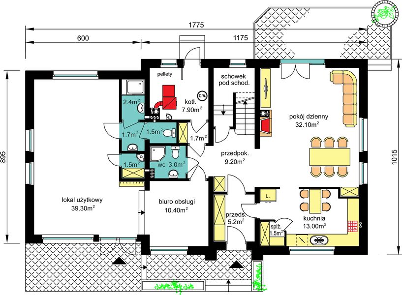 Parter projektu BW-37 wariant 2 z lokalem