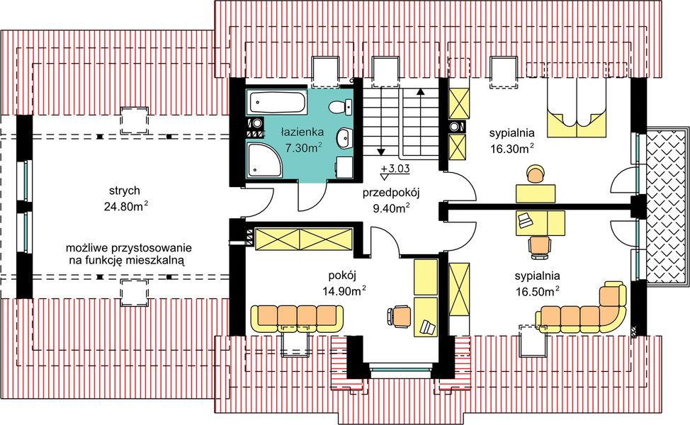 Poddasze projektu BW-37 wariant 2 z lokalem