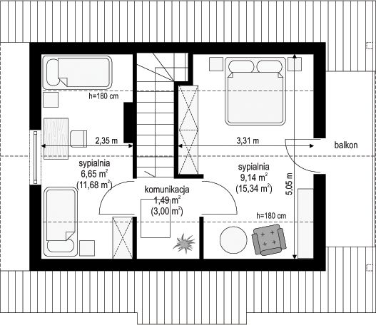 Poddasze projektu Sosenka drewniana