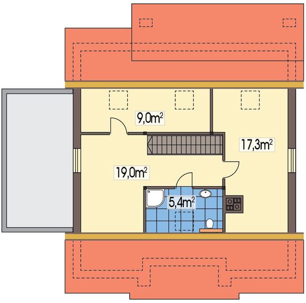 Poddasze projektu Małgosia wersja FF z garażem z boku, z poddaszem, bez wykusza paliwo stałe