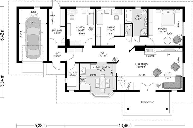 Parter projektu D05 z garażem