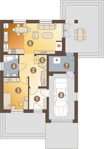 Parter projektu Miła z garażem 1-st. [A]