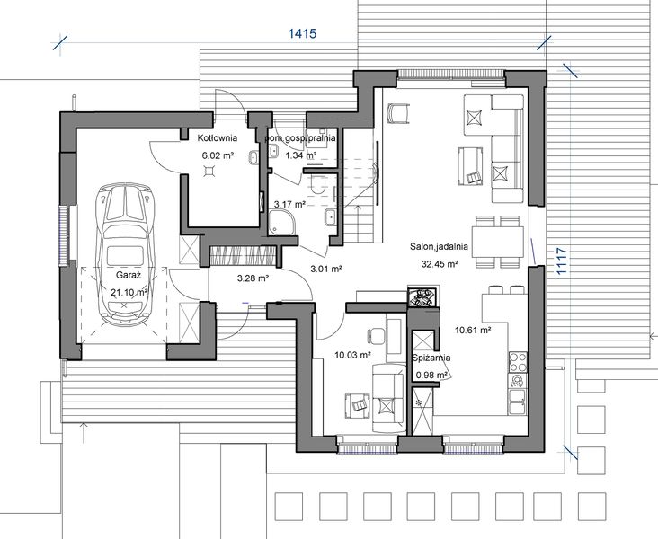Parter projektu Domidea 53 w3 - 6 pokojowy