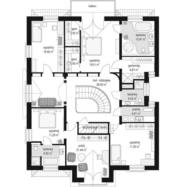 Piętro 1 projektu Elegancki