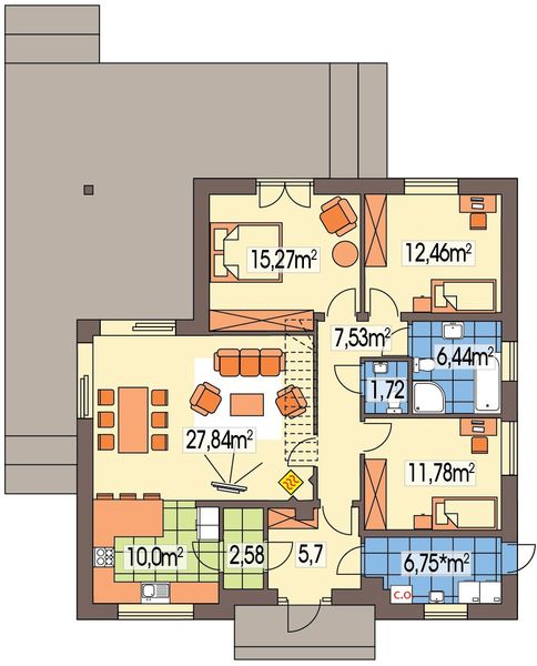 Parter projektu Bella wersja A bez garażu paliwo stałe