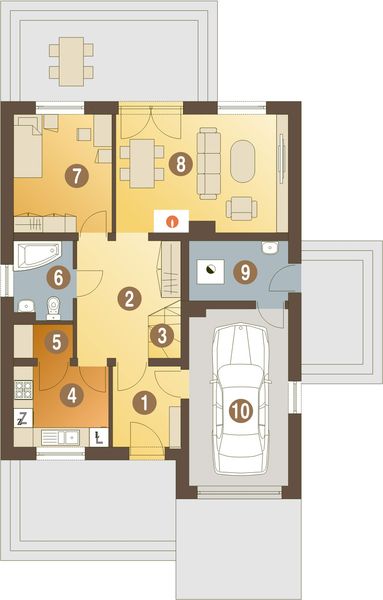 Parter projektu Miła II z garażem 1-st. [A]