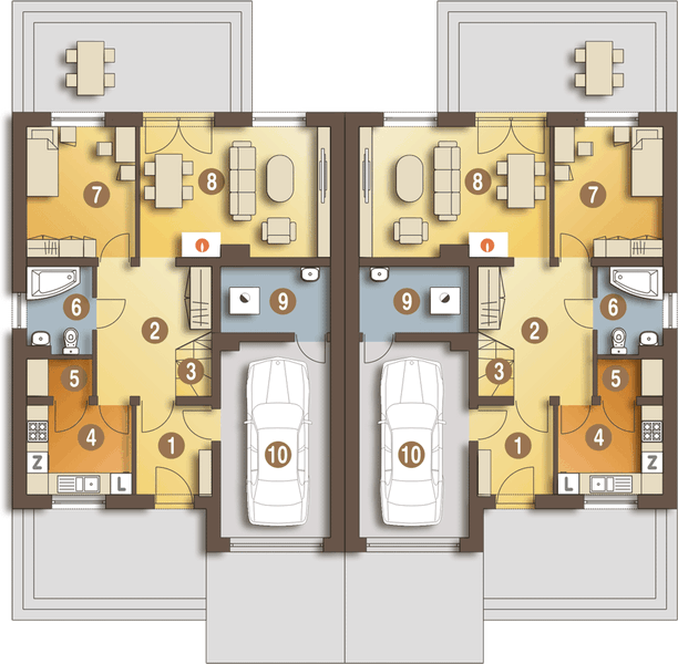 Parter projektu Miła II z garażem 1-st. bliźniak [A-BL1]