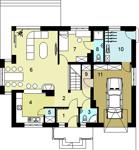 Projekt domu HG-C3A - rzut parteru, dom liczy 5 pokoje, 3 łazienki i wc