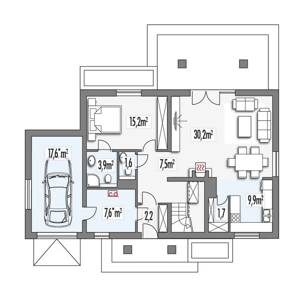 Parter projektu Słoneczko 2 wersja B z pojedynczym garażem paliwo stałe