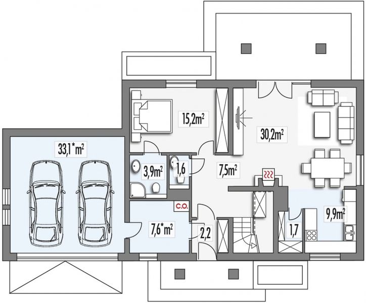 Parter projektu Słoneczko 2C 2-garaże