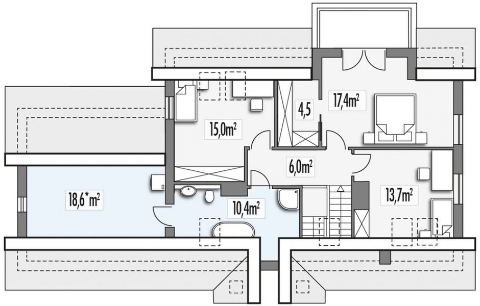 Poddasze projektu Słoneczko 2C 2-garaże