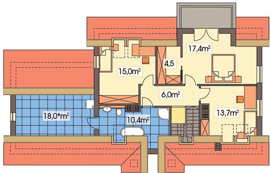 Poddasze projektu Słoneczko 2 wersja C z podwójnym garażem paliwo stałe
