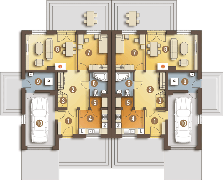 Parter projektu Miła II z garażem 1-st. bliźniak [A-BL2]
