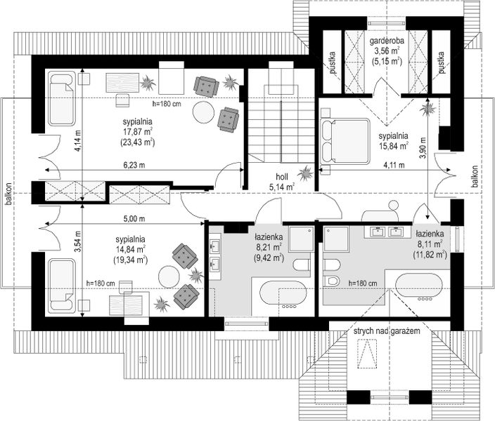 Poddasze projektu Pod dębami