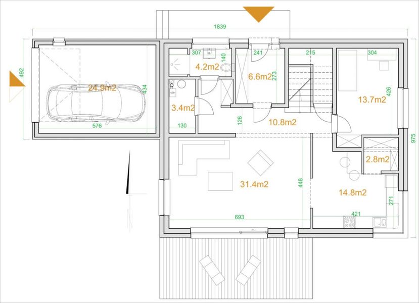 Projekt domu eko Typowy 6 - rzut parteru, dom liczy 4 pokoje, 2 łazienki i wc