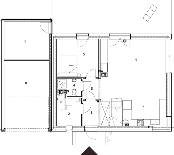 Projekt domu eko Typowy 10 - rzut parteru, dom liczy 4 pokoje, 2 łazienki i wc