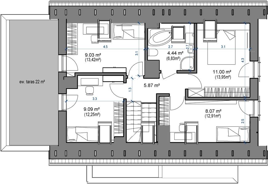 Poddasze projektu Domidea 60 G - 6 pokojowy