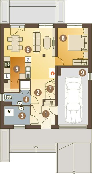 Parter projektu Radosna z garażem 1-st. [A]