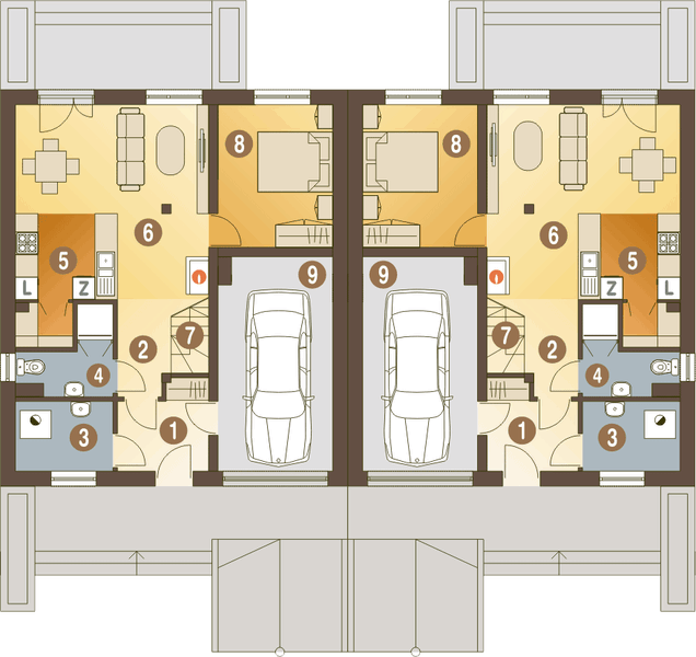 Parter projektu Radosna z garażem 1-st. bliźniak [A-BL1]