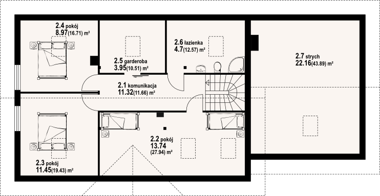 Poddasze projektu Bolesławice 6 dwst