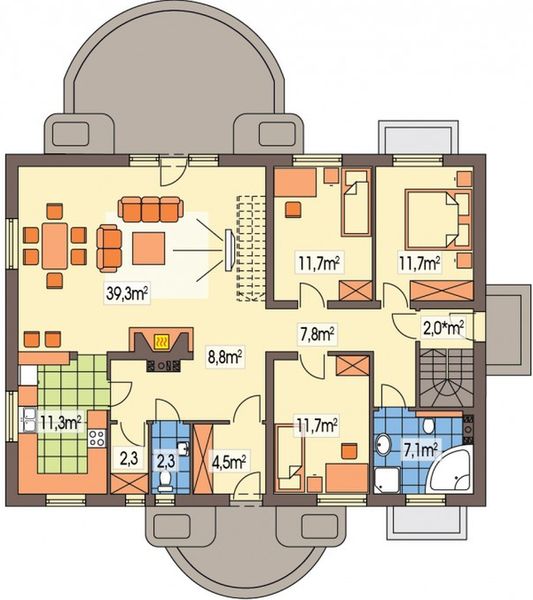 Parter projektu Sielanka 30st. A z powiększoną kotłownią, piwnicą, bez garażu