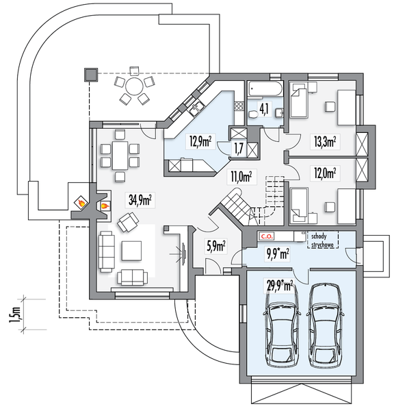 Parter projektu Lawenda 2A 2-garaże