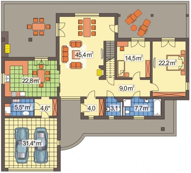 Parter projektu Prowansja A 2 garaże