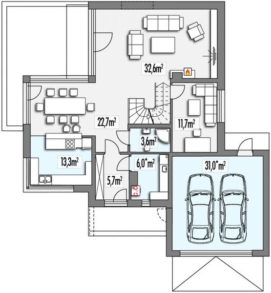 Parter projektu Aleksandra Klasyk B 2-garaże