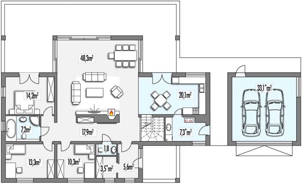 Parter projektu Arizona A 2-garaże