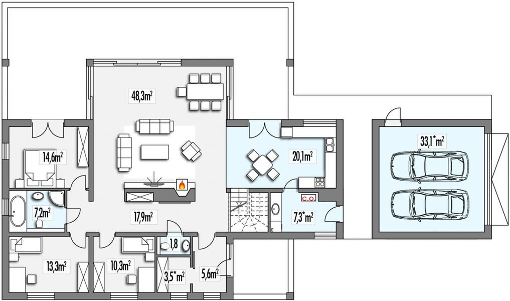 Parter projektu Arizona B 2-garaże