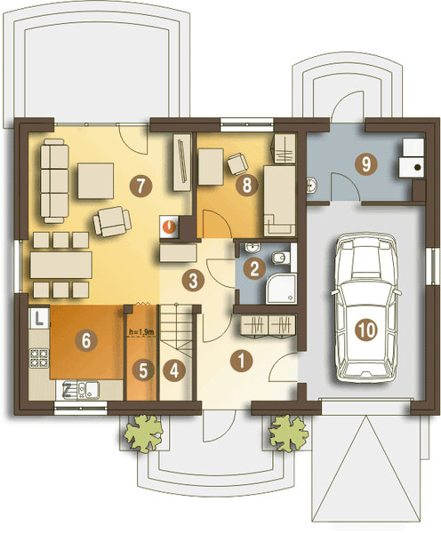 Parter projektu Julia III z garażem 1-st. [A]