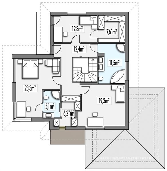 Piętro 1 projektu Aleksandra Modern B 2-garaże