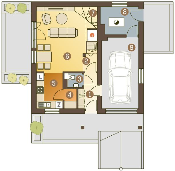 Parter projektu Turkawka z garażem 1-st. [A]