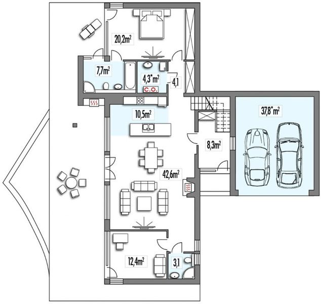 Parter projektu Mango B 2-garaże
