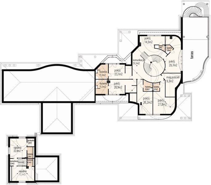 Poddasze projektu Dom weselny Ariadna
