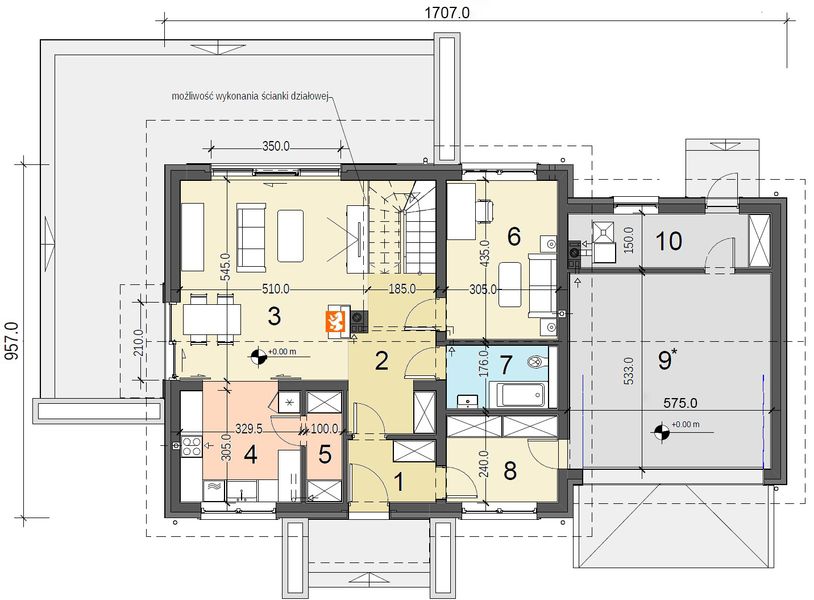 Parter projektu Sowa 9 z garażem 2-st.