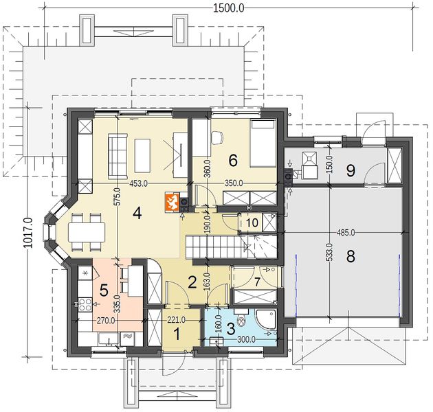 Parter projektu Baset 6 z garażem XL