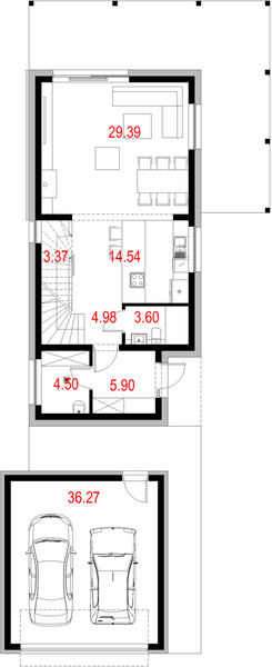 Projekt domu House x12 - rzut parteru, dom liczy 3 pokoje, 2 łazienki i wc